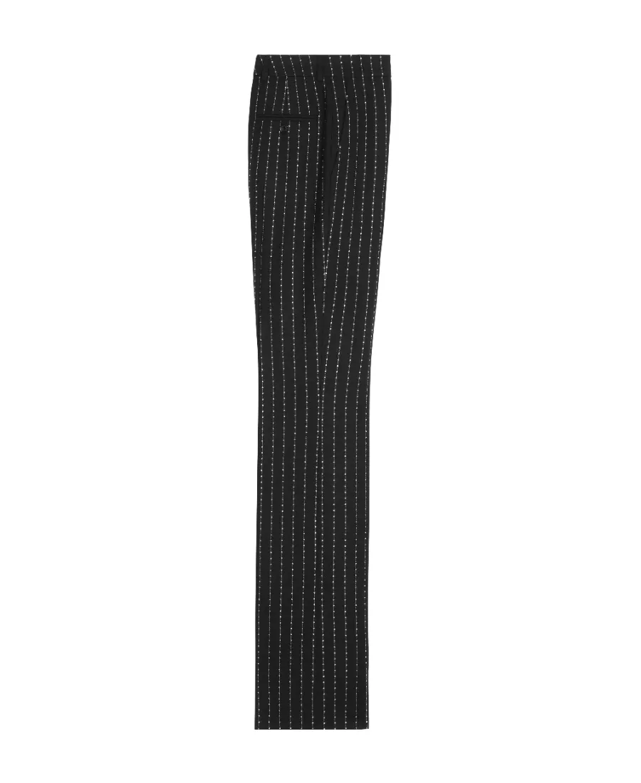 Embroidered Flared Pants In Striped Wool