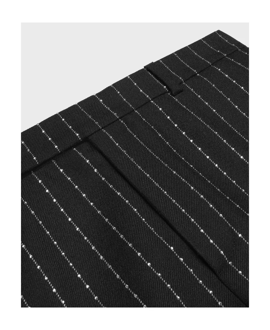 Embroidered Flared Pants In Striped Wool