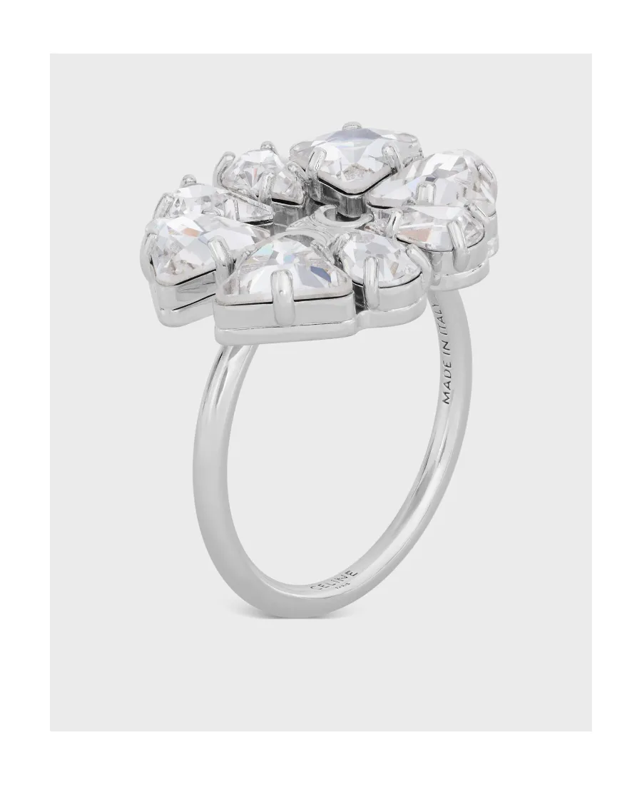 Daisy Ring In Brass With Rhodium Finish And Strass