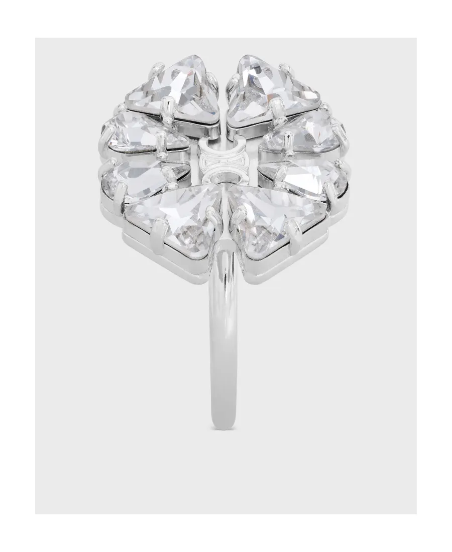 Daisy Ring In Brass With Rhodium Finish And Strass