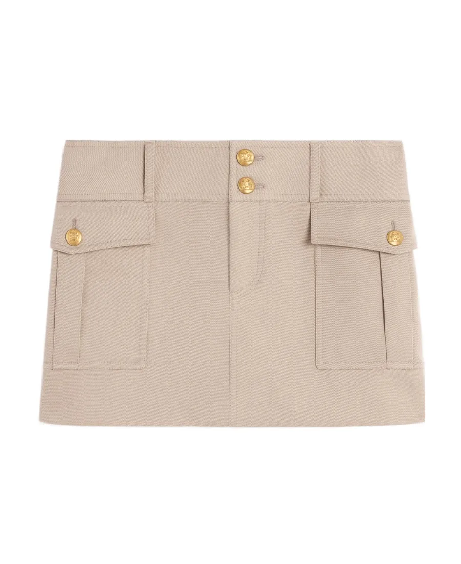 Military Trapeze Skirt In Diagonal Wool