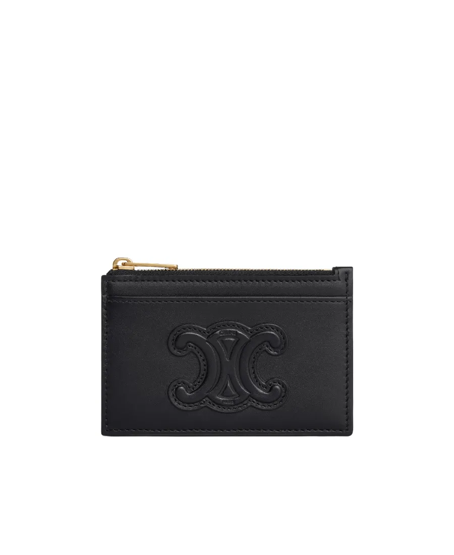 Zipped Card Holder In Shiny Calfskin