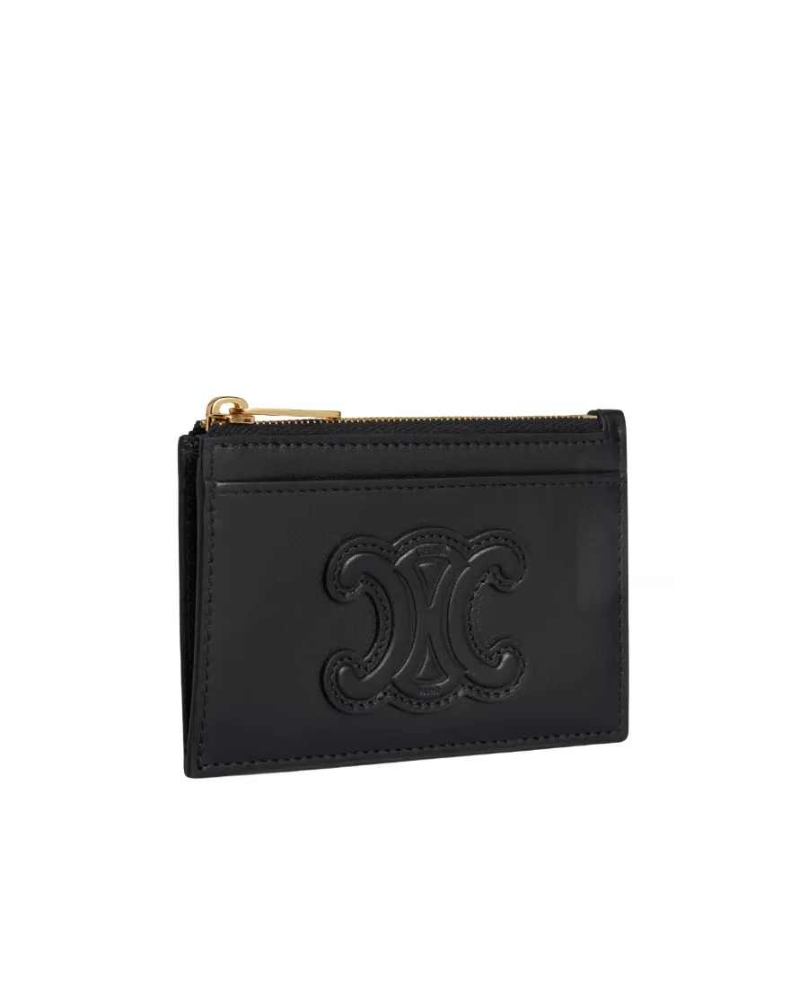 Zipped Card Holder In Shiny Calfskin