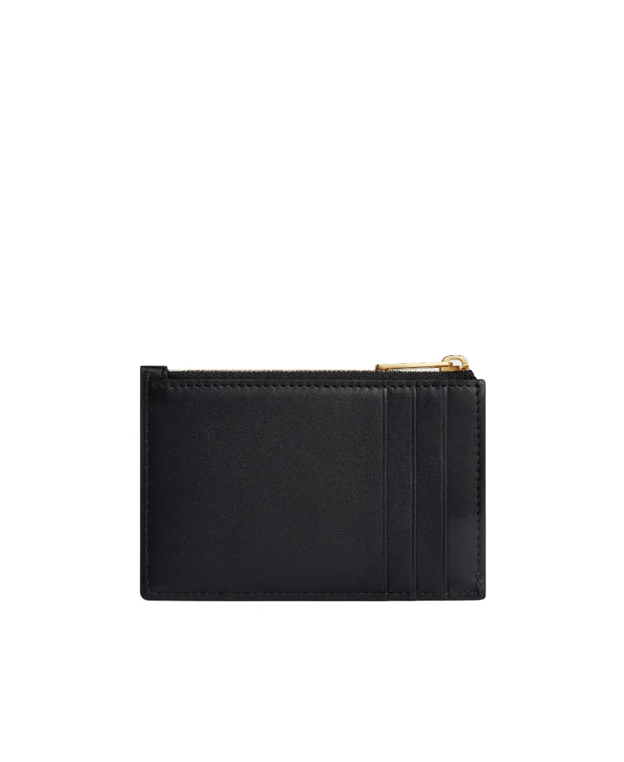 Zipped Card Holder In Shiny Calfskin