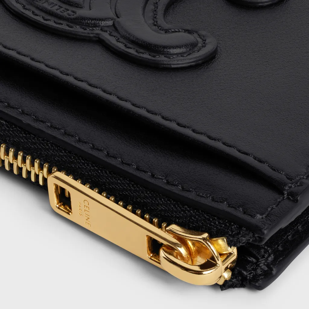 Zipped Card Holder In Shiny Calfskin