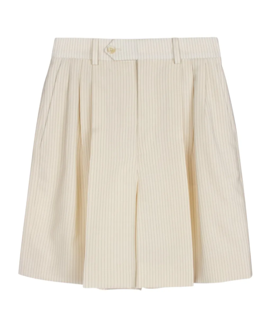 Triple-Pleated Masculin Shorts In Striped Wool