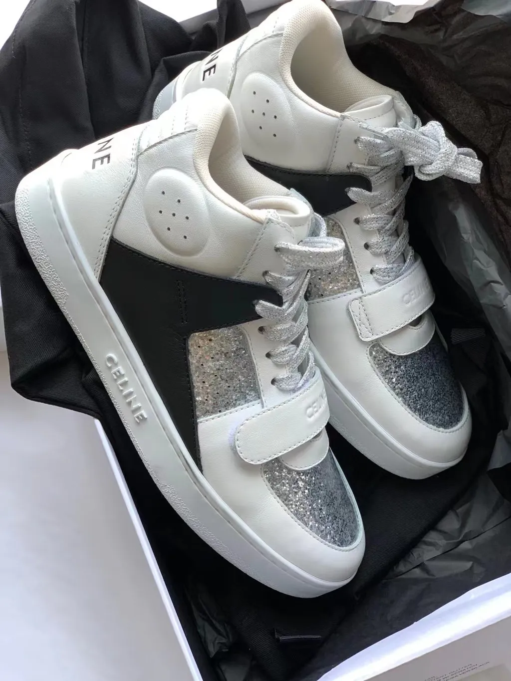 Ct-02 Mid Sneaker With Scratch In Calfskin & Patent Glitter