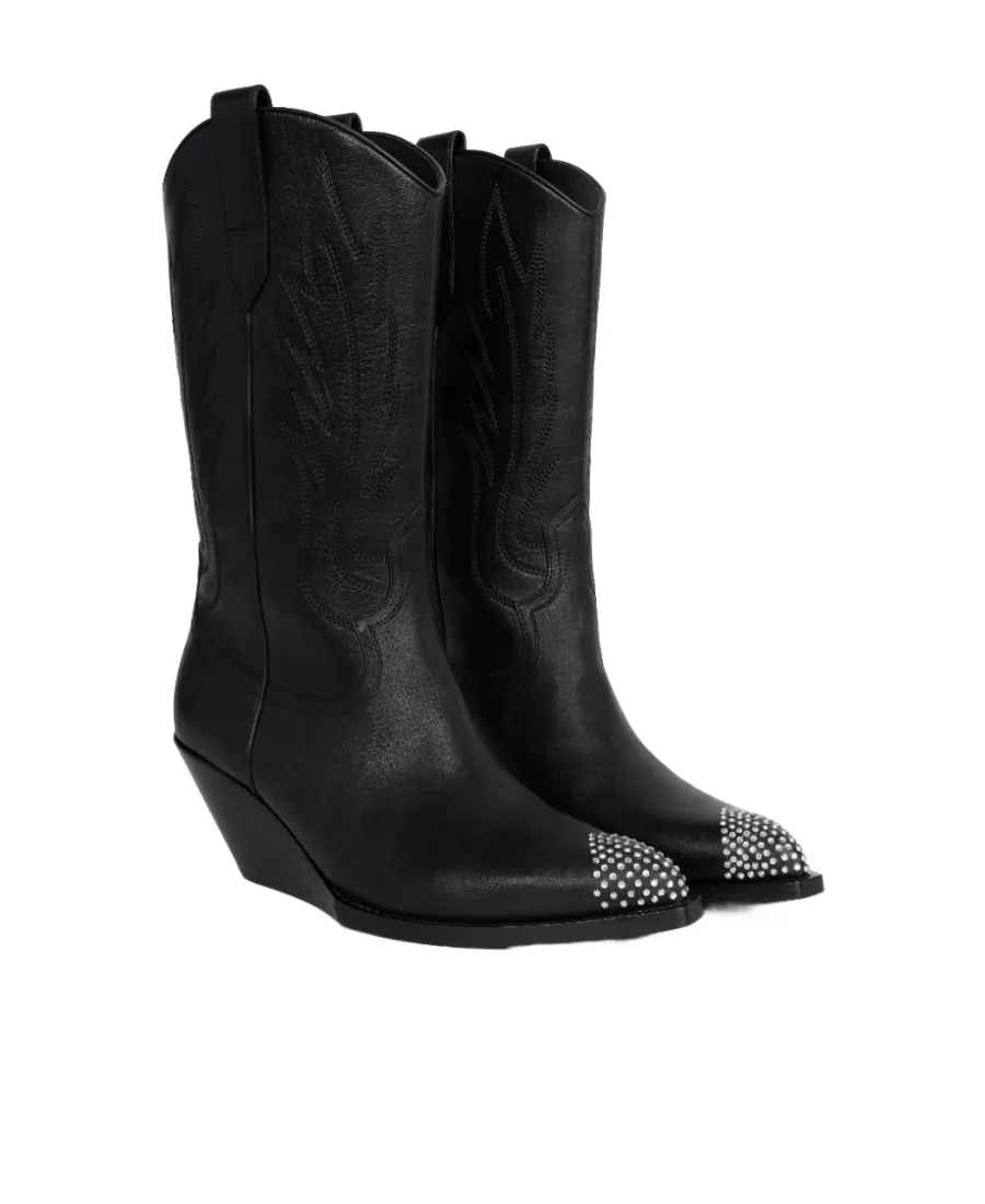 Moon High Boots With Strassed Toe Cap In Calfskin