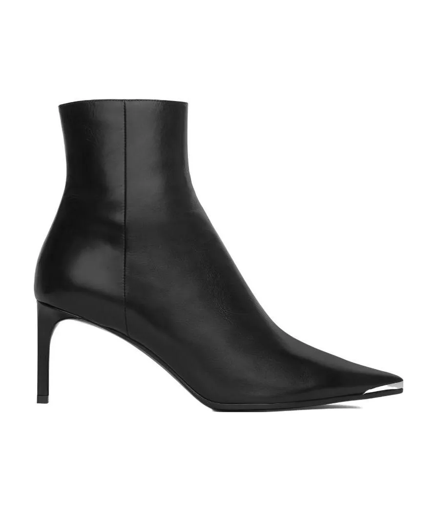 Metal Toe Fitted Ankle Boot In Calfskin