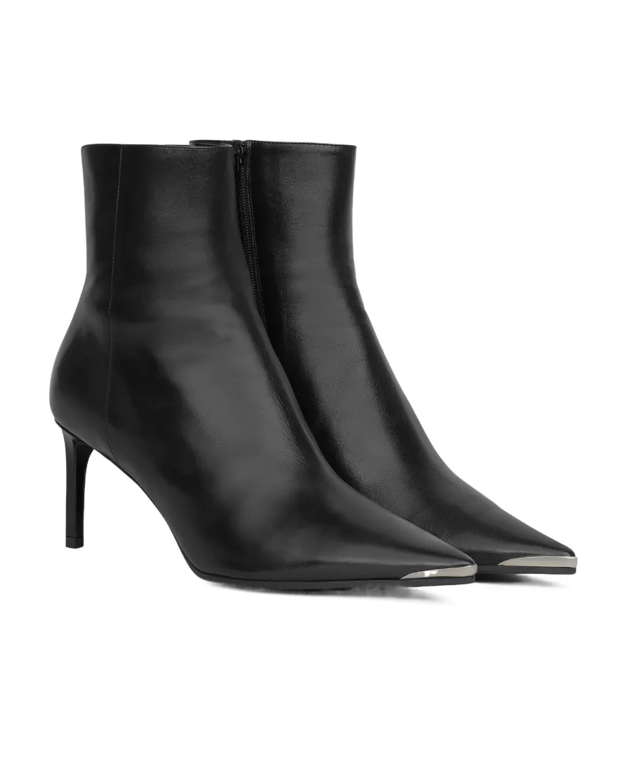 Metal Toe Fitted Ankle Boot In Calfskin
