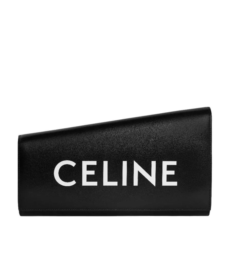 Asymmetric Clutch In Shiny Calfskin With Celine Print