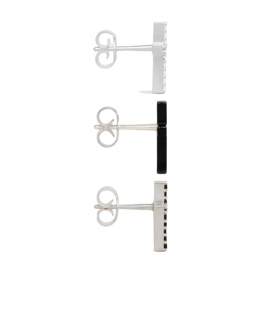 Cross Set Of 3 Studs In Brass With Rhodium Finish, Crystals And Varnish