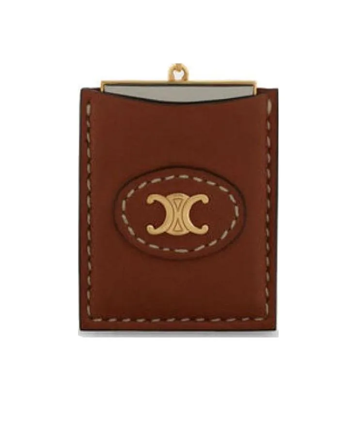 Separables Leather Mirror Pendant In Calfskin, Brass With Gold Finish And Steel