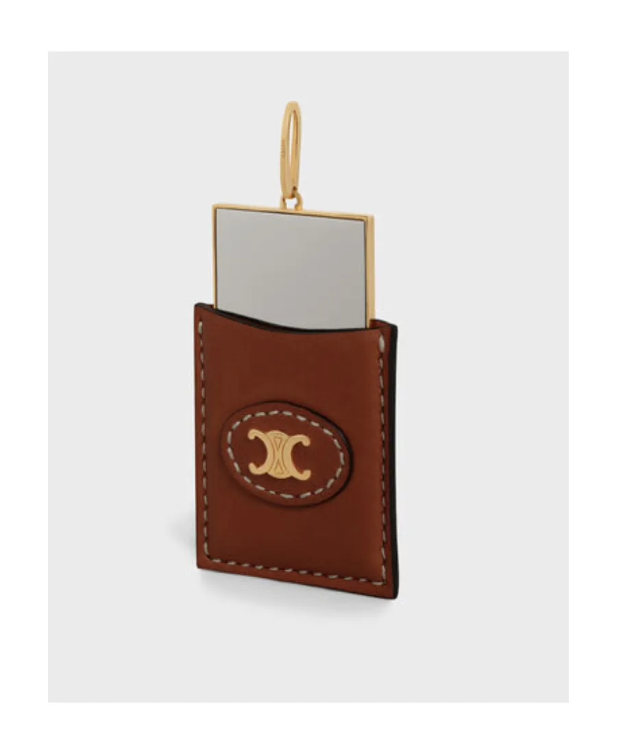 Separables Leather Mirror Pendant In Calfskin, Brass With Gold Finish And Steel
