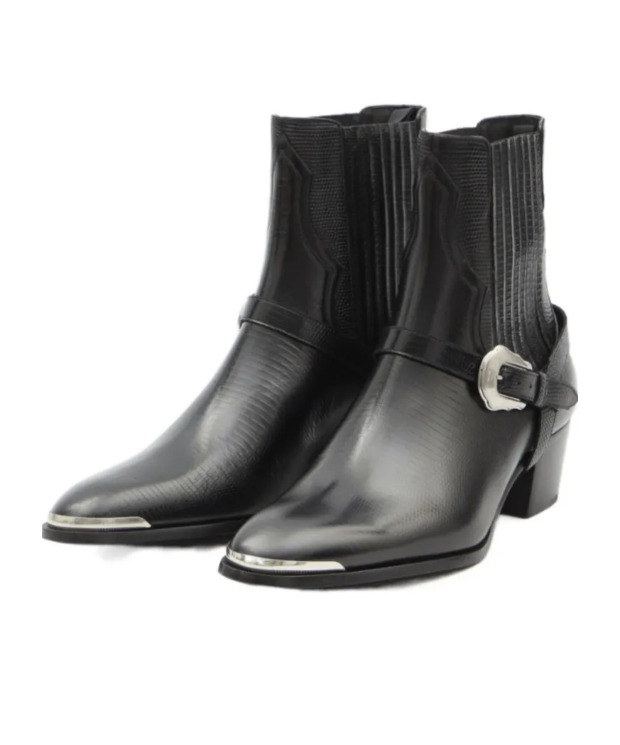 Western Chelsea Isaac Boot With Harness And Metal Toe In Tejus Stamped Calfskin