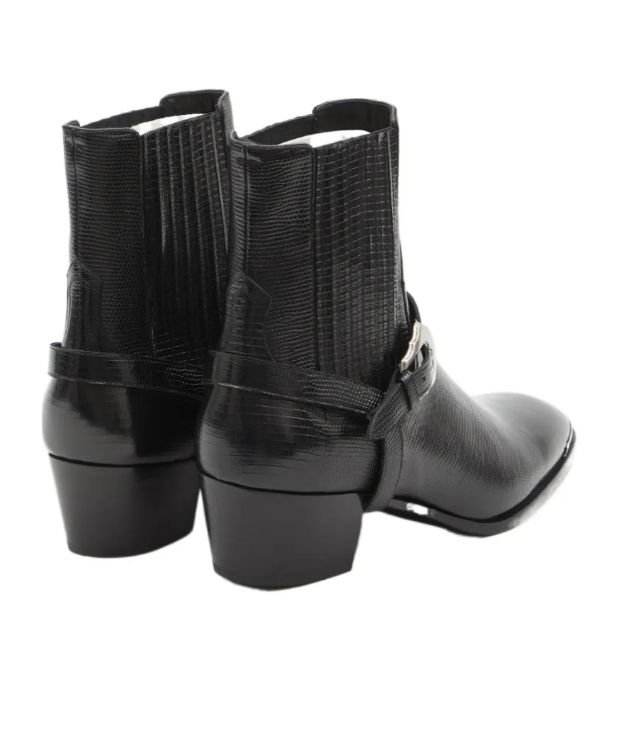 Western Chelsea Isaac Boot With Harness And Metal Toe In Tejus Stamped Calfskin