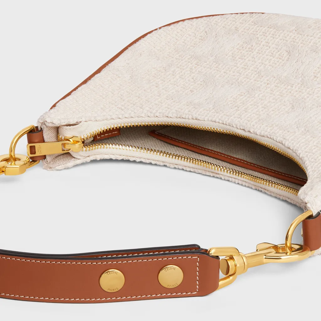 Medium Ava Strap Bag In Textile With Triomphe Crochet Embroidery
