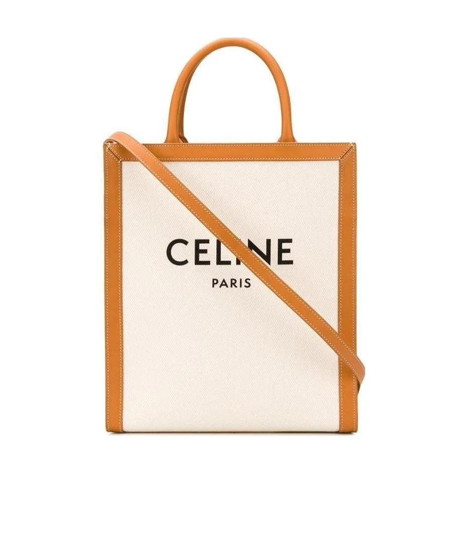 Small Vertical Cabas In Canvas With Celine Print And Calfskin