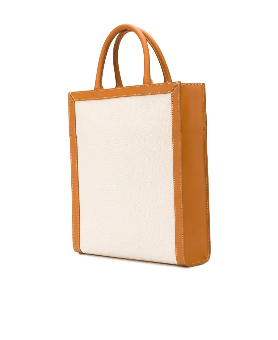 Small Vertical Cabas In Canvas With Celine Print And Calfskin