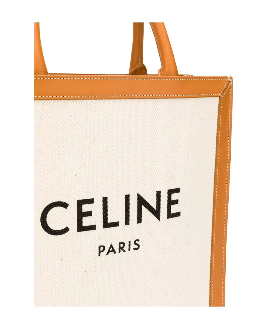 Small Vertical Cabas In Canvas With Celine Print And Calfskin