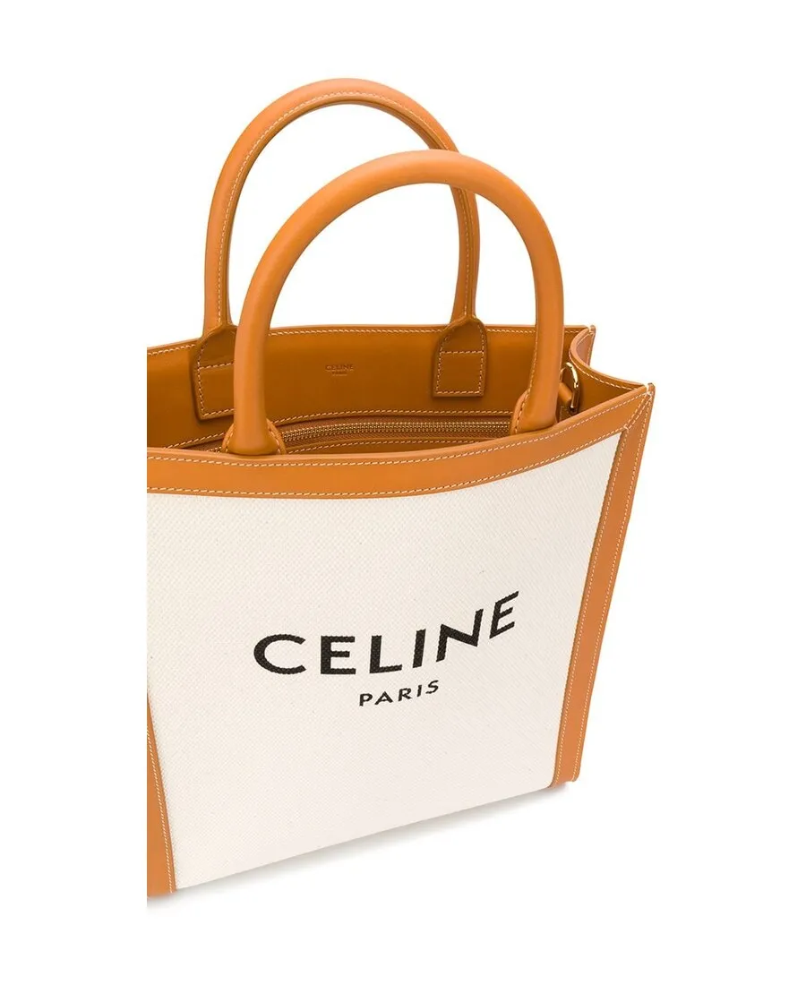 Small Vertical Cabas In Canvas With Celine Print And Calfskin