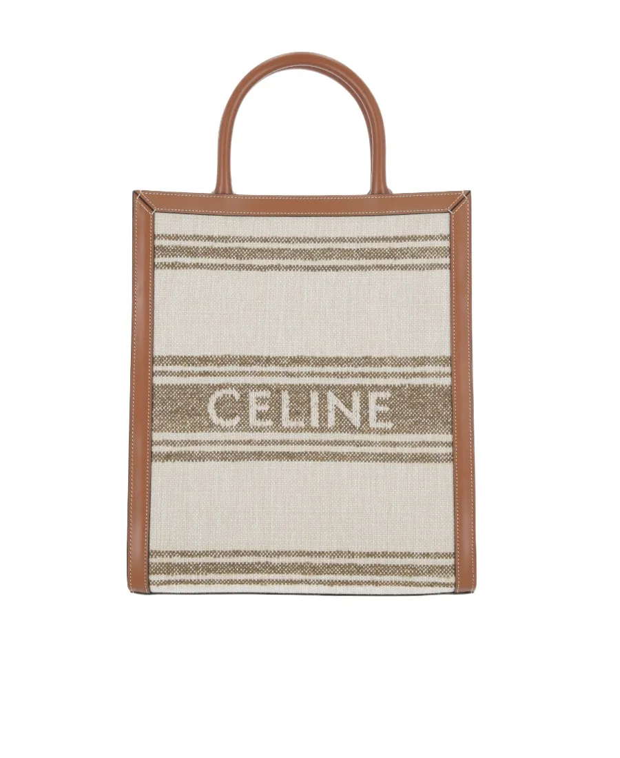 Small Vertical Cabas Celine In Striped Textile With Celine Jacquard And Calfskin