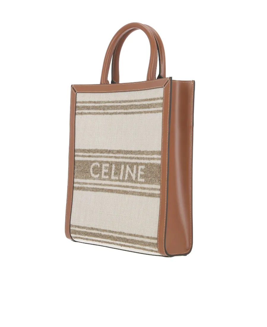 Small Vertical Cabas Celine In Striped Textile With Celine Jacquard And Calfskin