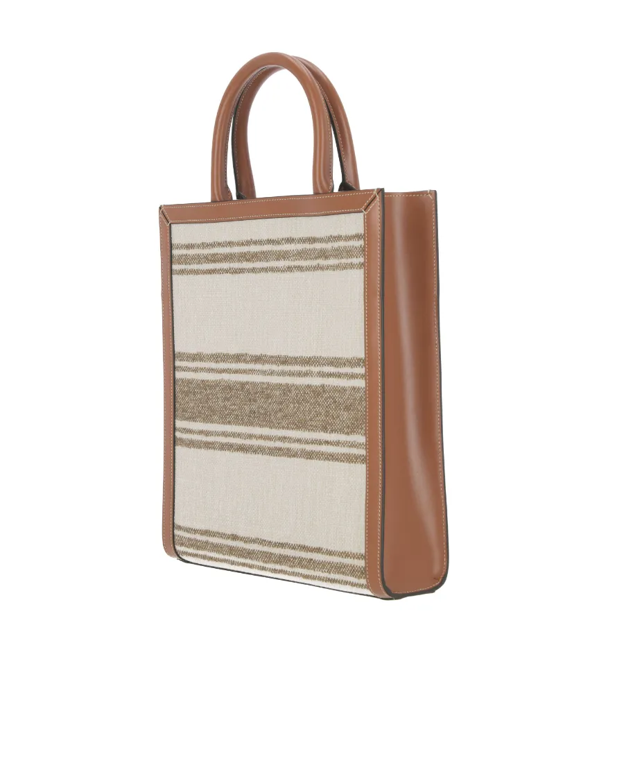 Small Vertical Cabas Celine In Striped Textile With Celine Jacquard And Calfskin