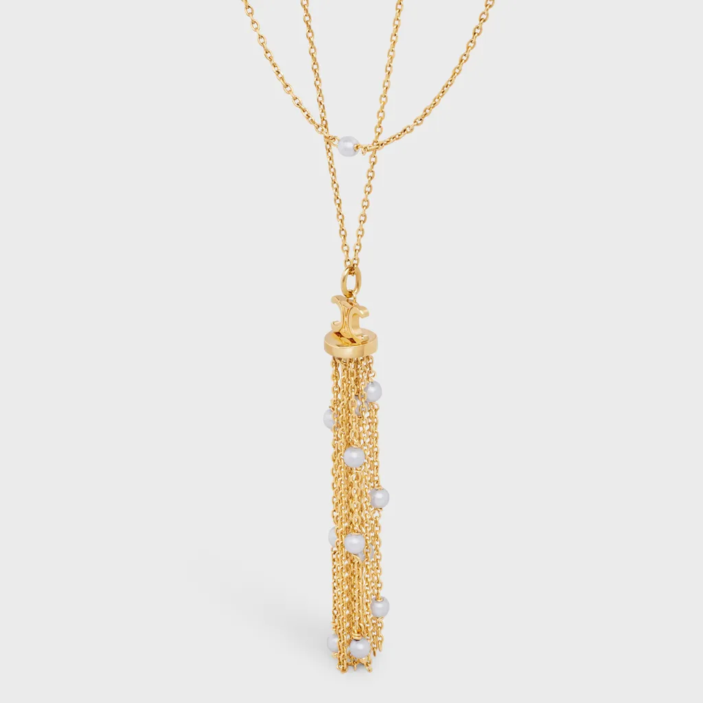 Triomphe Pearl Sautoir In Brass With Gold Finish And Resin Pearls