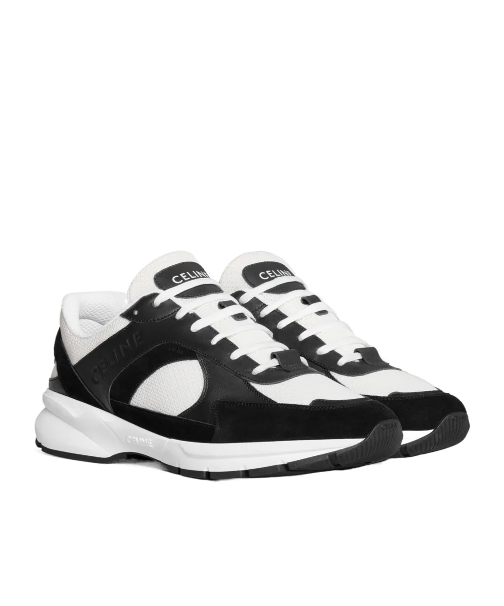 Runner Cr-03 Low Lace-Up Sneaker In Mesh, Calfskin And Suede Calfskin