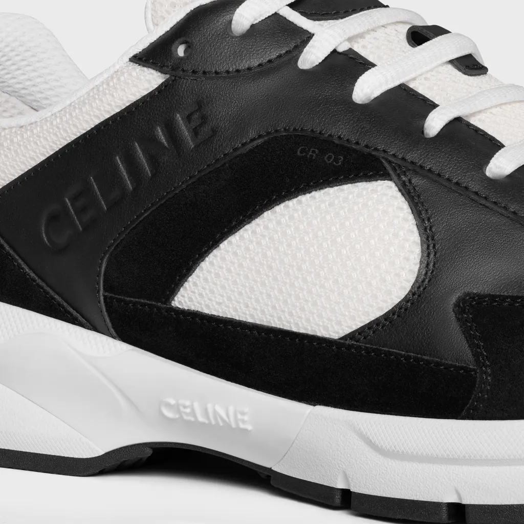 Runner Cr-03 Low Lace-Up Sneaker In Mesh, Calfskin And Suede Calfskin