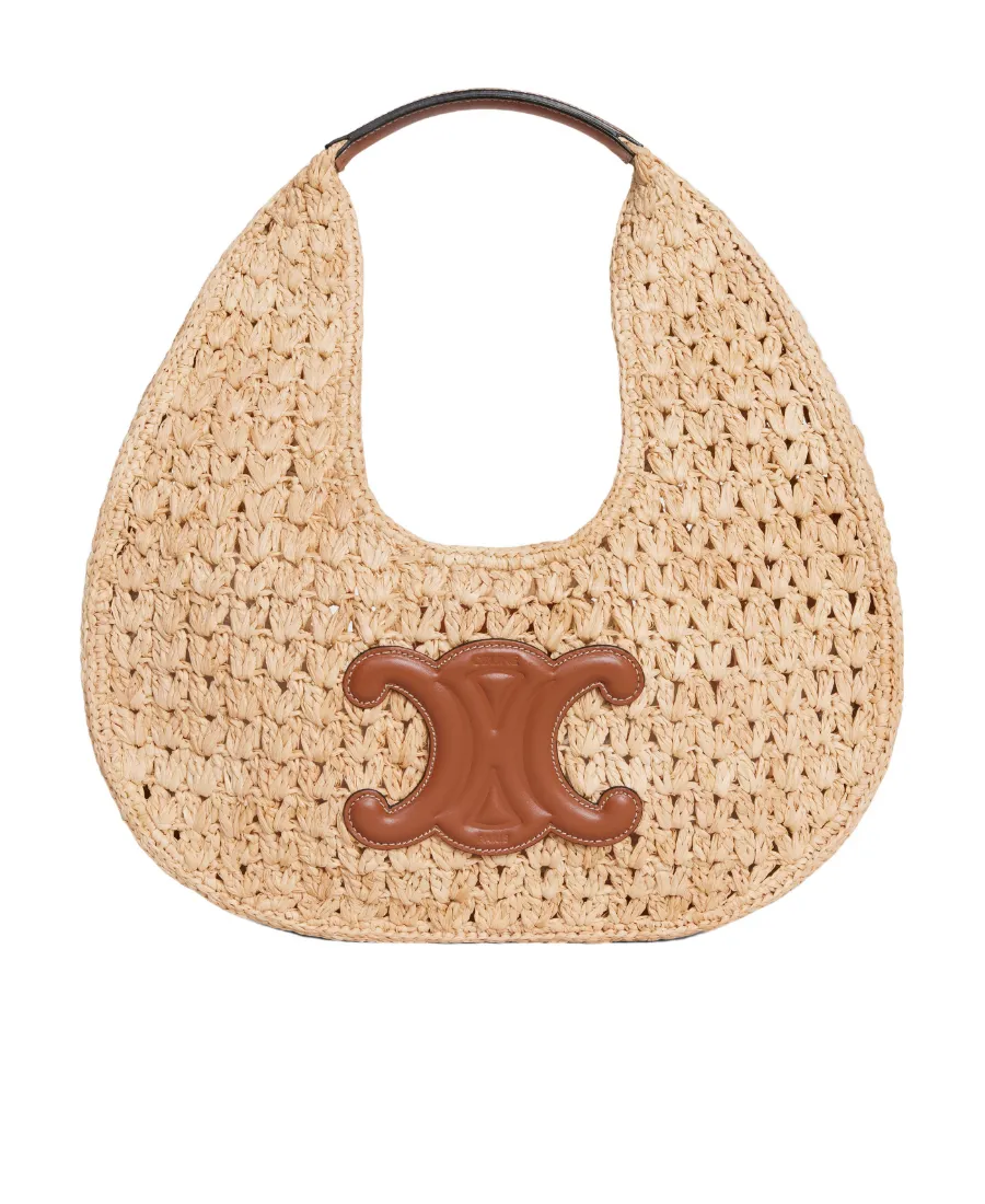 Classic Panier Hobo Bag In Raffia And Calfskin