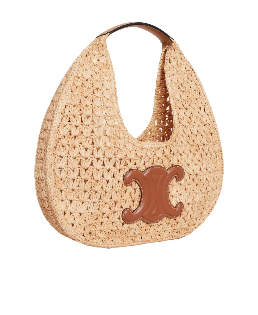 Classic Panier Hobo Bag In Raffia And Calfskin