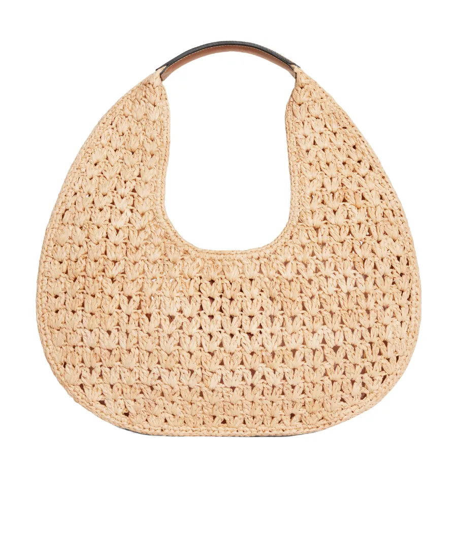 Classic Panier Hobo Bag In Raffia And Calfskin