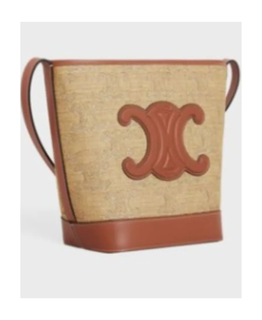Small Bucket Cuir Triomphe In Raffia Effect Textile With Triomphe Jacquard