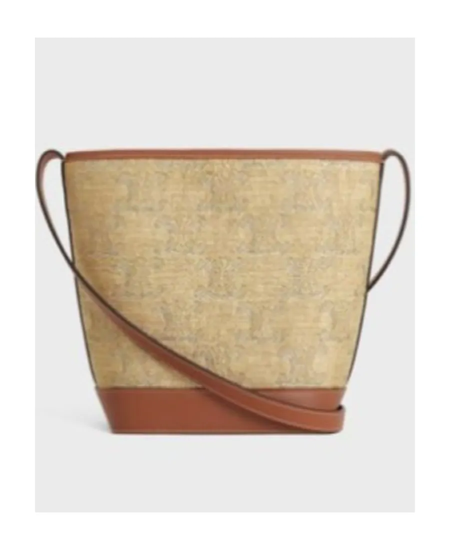 Small Bucket Cuir Triomphe In Raffia Effect Textile With Triomphe Jacquard