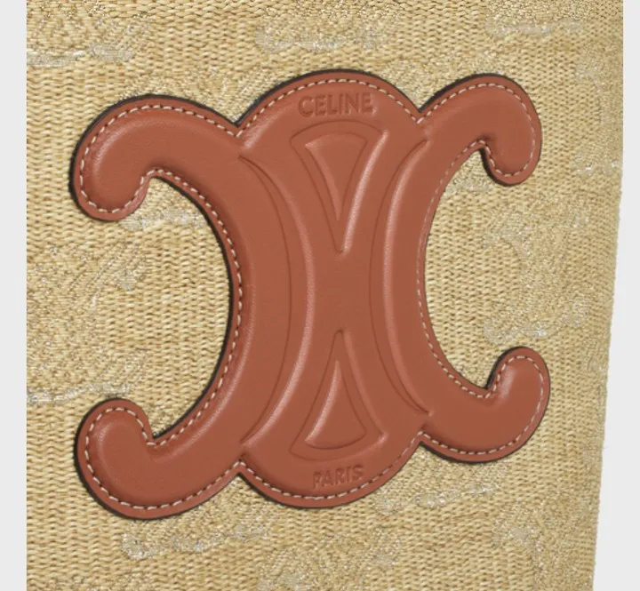 Small Bucket Cuir Triomphe In Raffia Effect Textile With Triomphe Jacquard