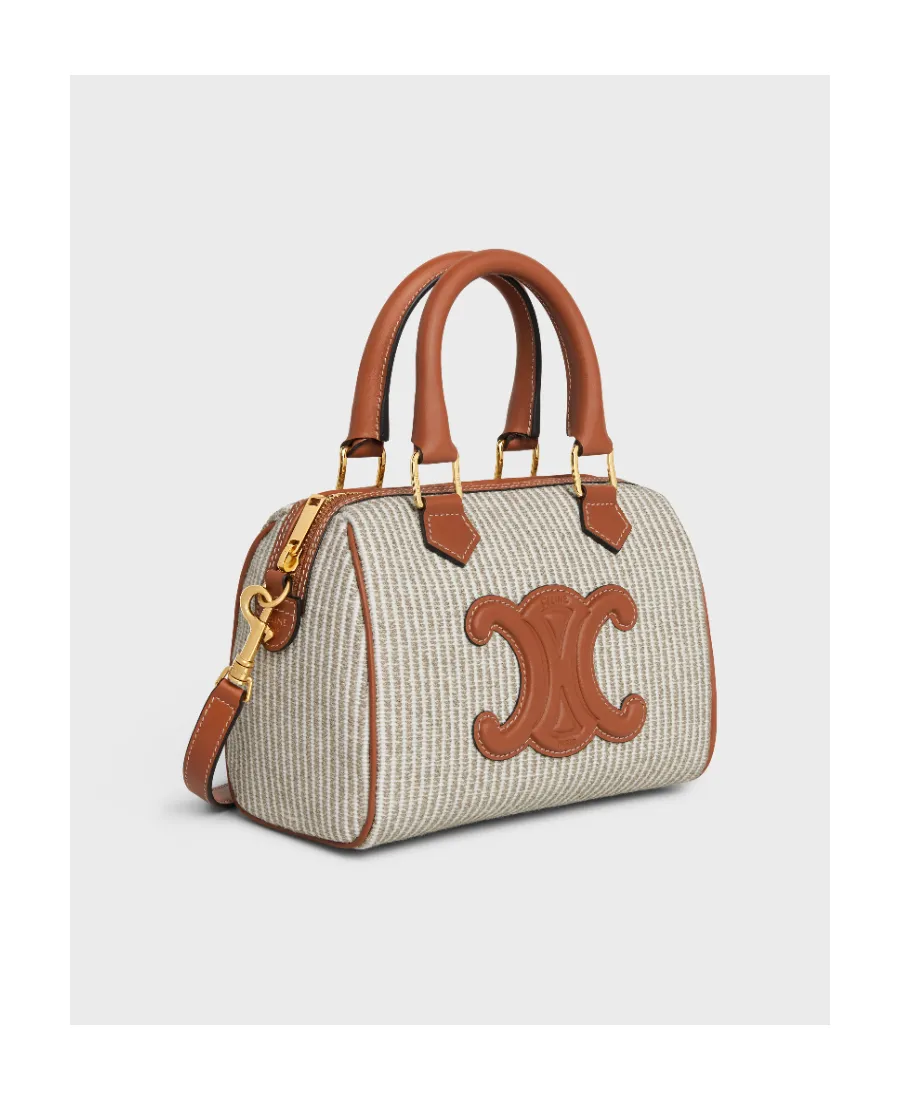 Small Boston Cuir Triomphe In Striped Textile And Calfskin