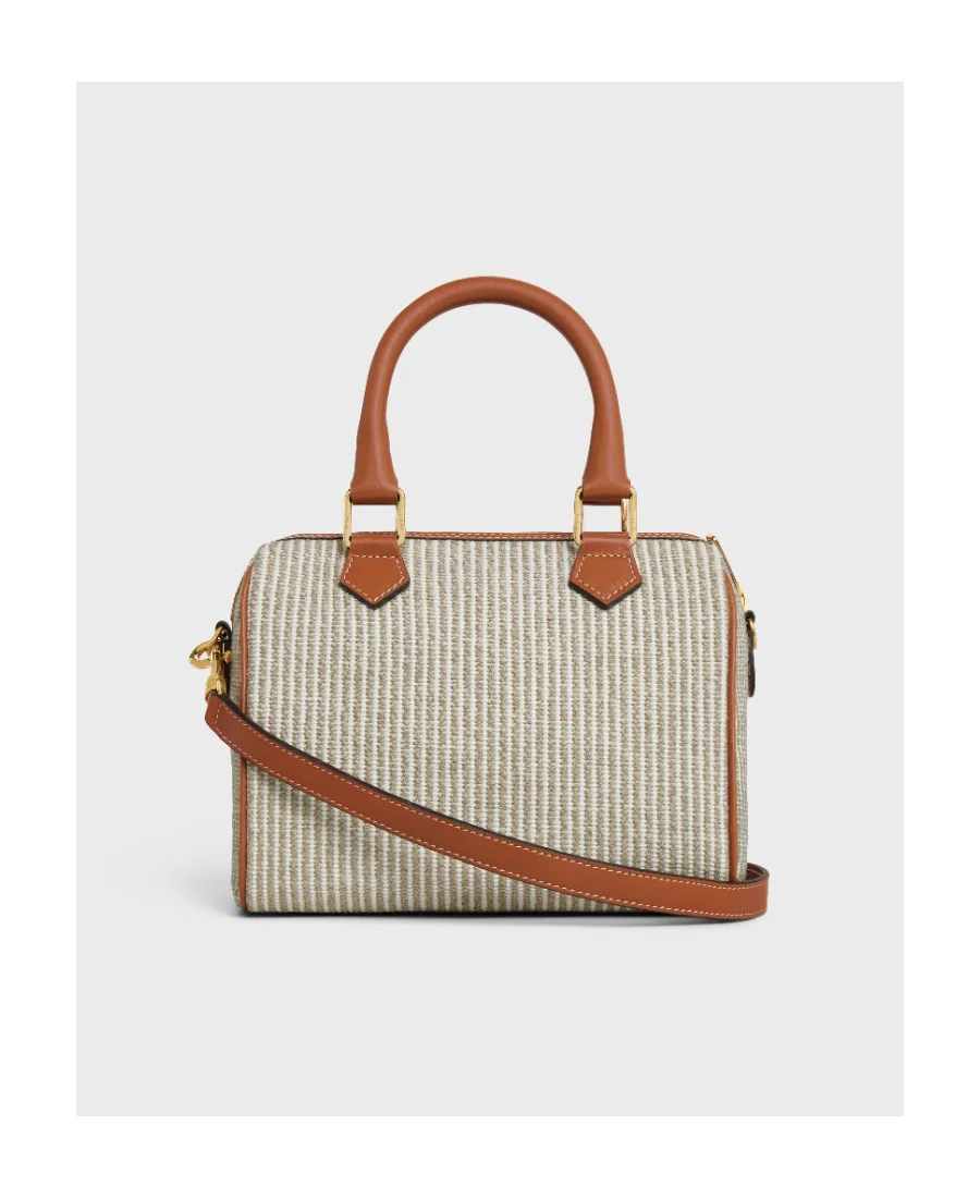 Small Boston Cuir Triomphe In Striped Textile And Calfskin