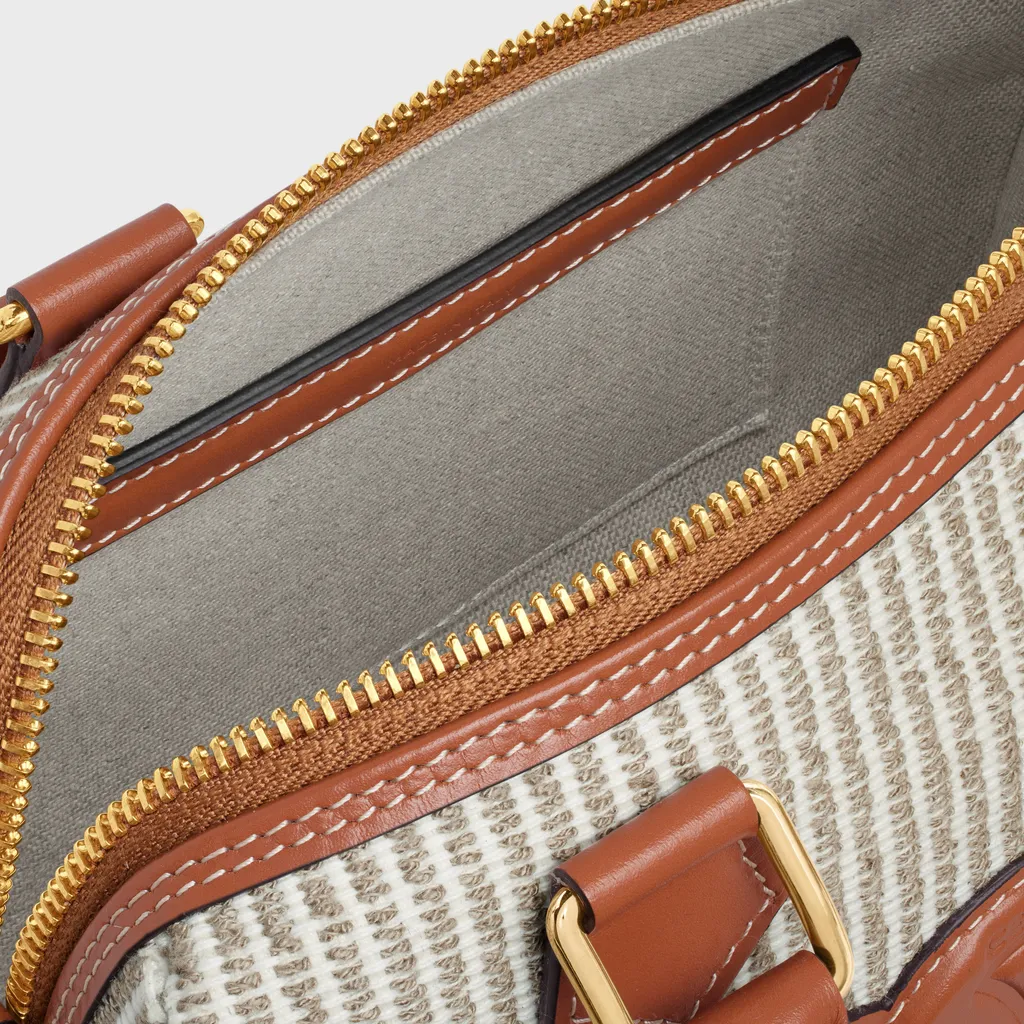 Small Boston Cuir Triomphe In Striped Textile And Calfskin