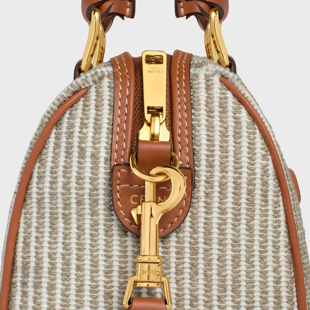 Small Boston Cuir Triomphe In Striped Textile And Calfskin