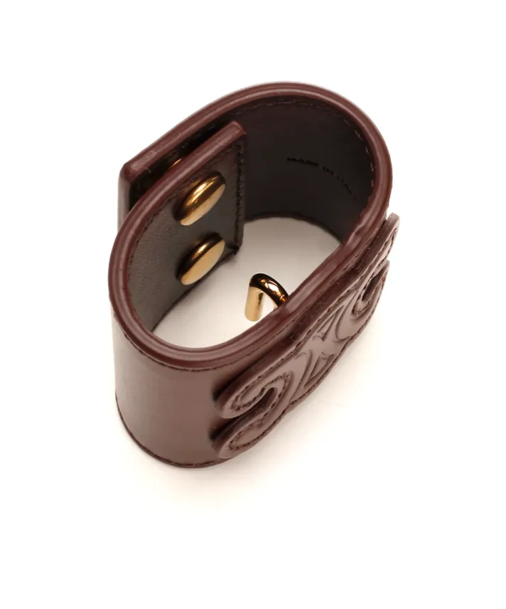 Triomphe Hair Cuff In Calfskin And Brass With Gold Finish
