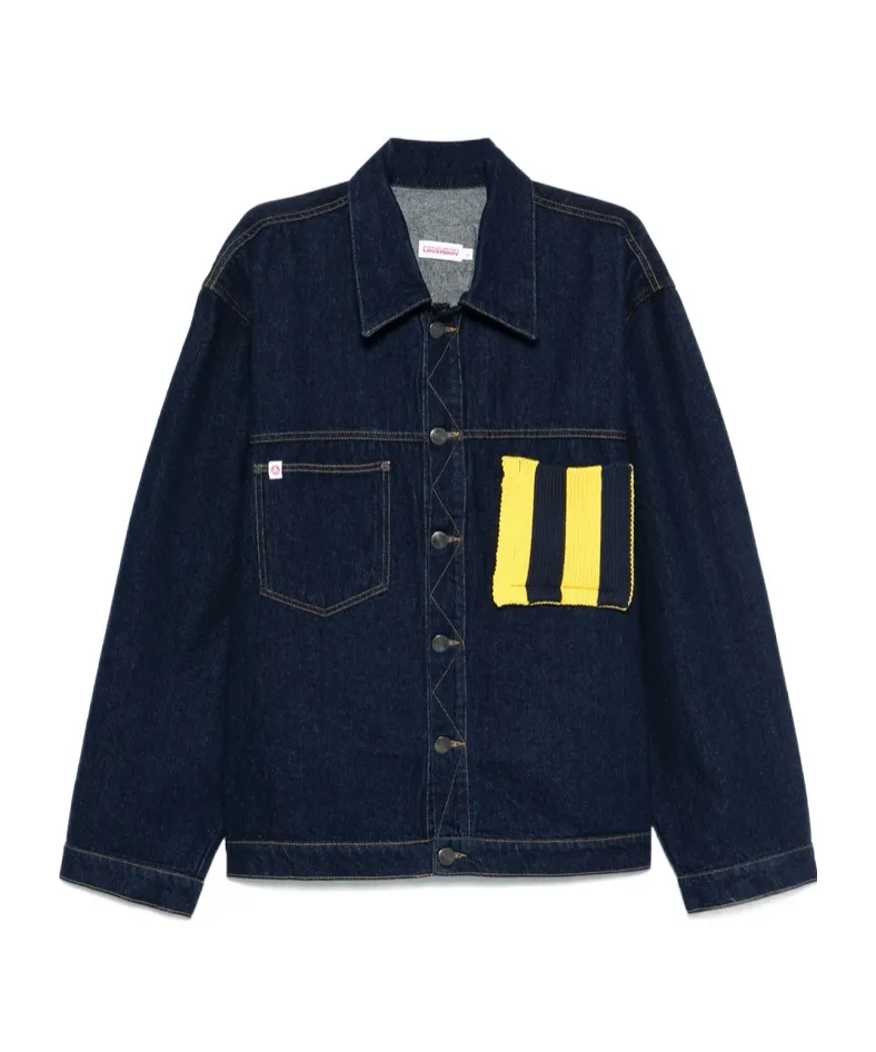 Knitted-Patch Denim Jacket