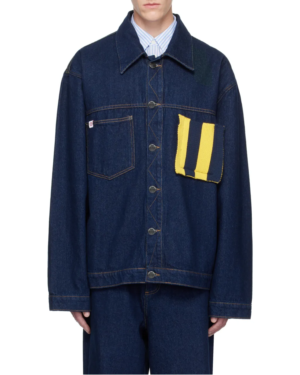 Knitted-Patch Denim Jacket