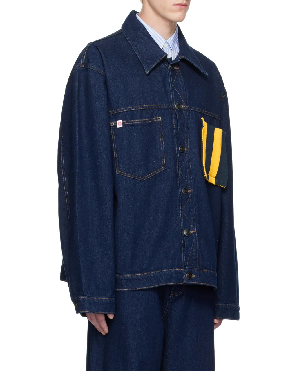 Knitted-Patch Denim Jacket