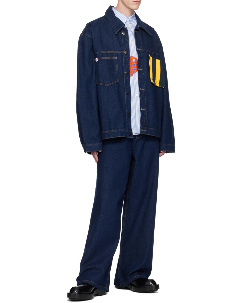 Knitted-Patch Denim Jacket