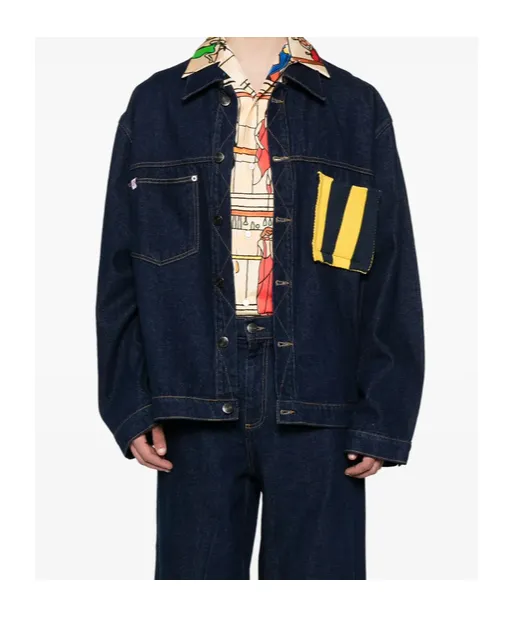 Knitted-Patch Denim Jacket