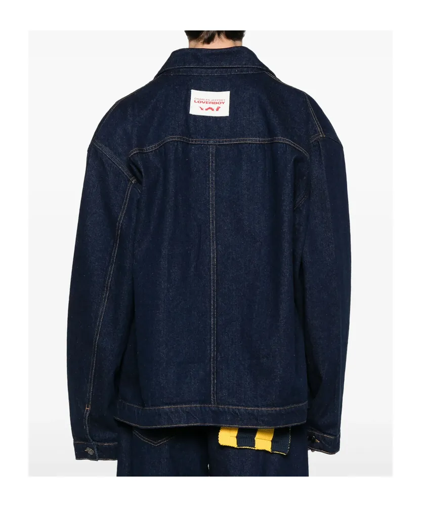 Knitted-Patch Denim Jacket