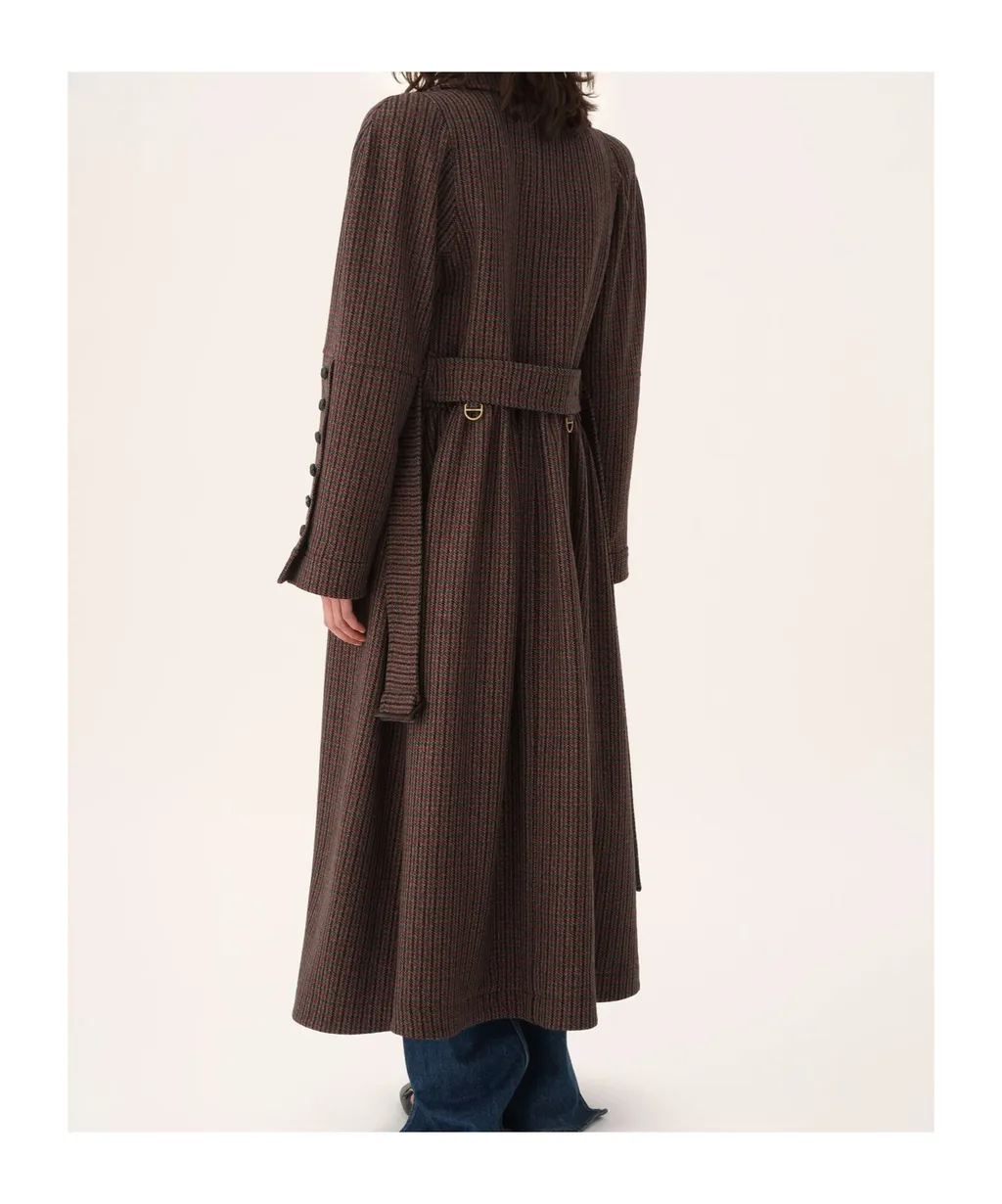 Double-Breasted Houndstooth Riding Coat
