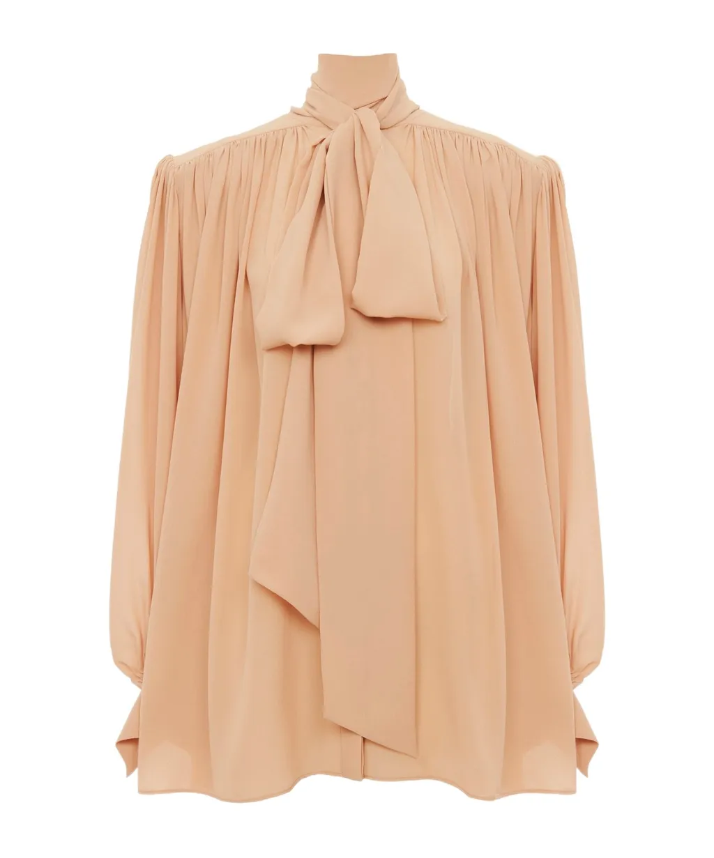 Long-Sleeve Blouse With Bow Tie